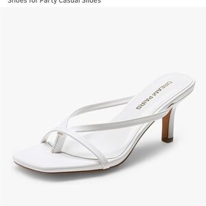 Dream Pairs White Strappy Square-Toe Mid Heel Slide